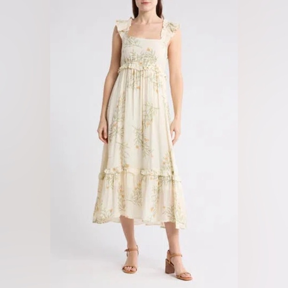 Blu Pepper Green and Yellow  Floral Maxi Dress